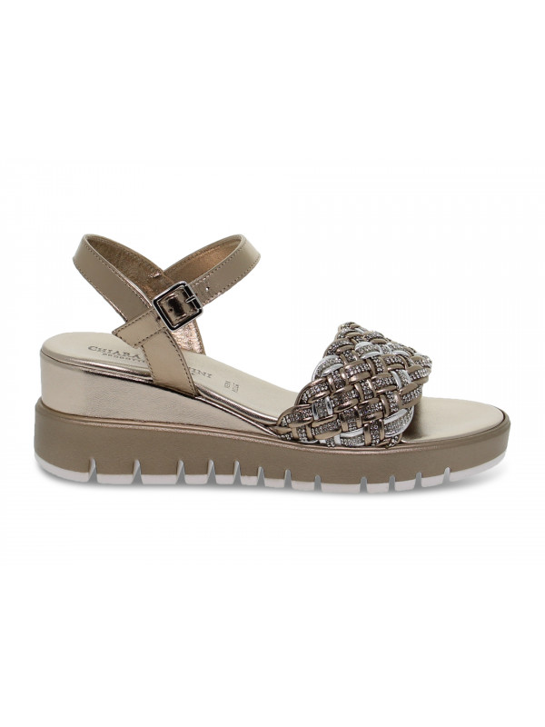 Wedge Pasquini Calzature SANDALO CON FASCIA INTRECCIATA in turtledove laminate