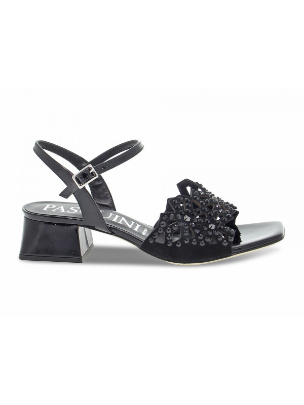 Flat sandals Pasquini Calzature SANDALO CINTURINO GIOIELLO in black paint