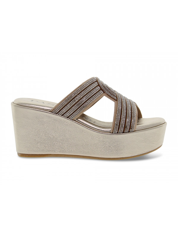 Wedge Pasquini Calzature CIABATTA GIOIELLO FASCE in turtledove laminate