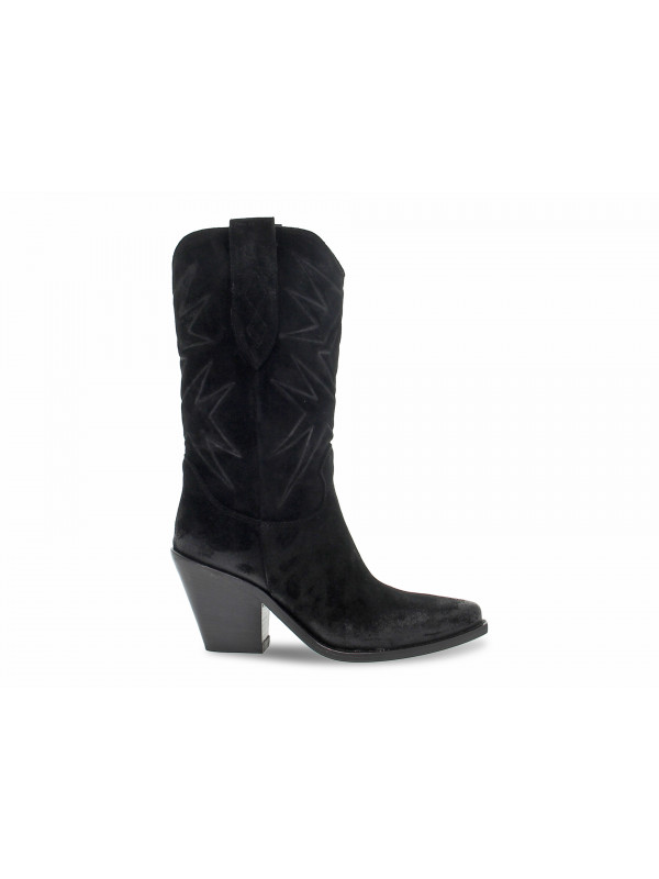 Boot Poesie Veneziane STRATEGIA WASH CON RICAMO in black suede leather