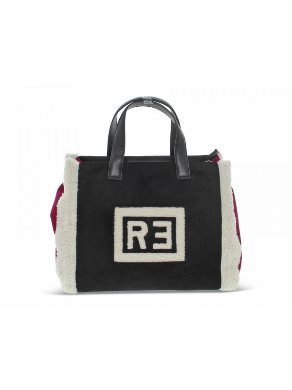Tote bag Rebelle SOFTY SHOPPING L TEDDY in black suede leather