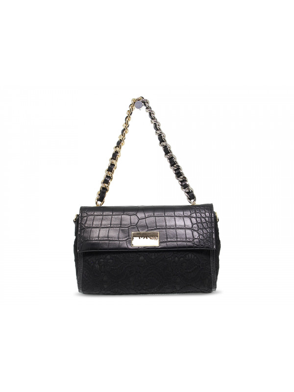 Handbag Ermanno Scervino SMALL FLAP BAG ILENIA LACE in black faux leather