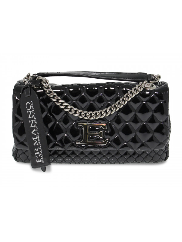 Shoulder bag Ermanno Scervino FLORENZA PATENT FLAP BAG in black faux leather