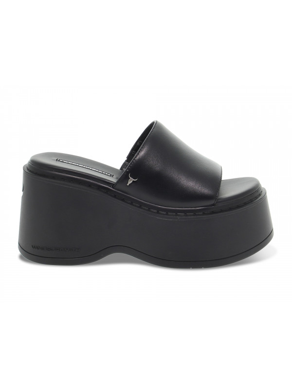 Wedge Windsor Smith ABANDON BLACK LEATHER in black leather