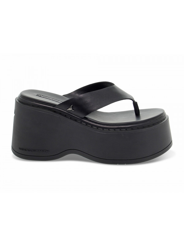Wedge Windsor Smith AVENUE BLACK LEATHER in black leather