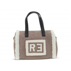 Handbag Rebelle FLUFFY BOWLING BAG TEDDY in turtledove suede leather