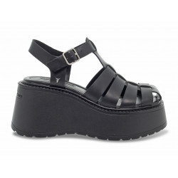 Wedge Windsor Smith CRUSH BLACK LEATHER in black leather