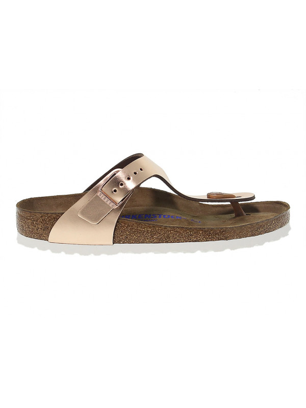 Flat sandals Birkenstock GIZEH SOFT FOOTBED in platinum leather