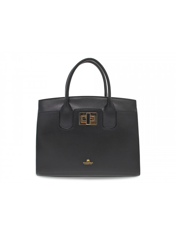 Handbag Cuoieria Fiorentina BELLA MEDIUM TOTE BAG CON ACCESSORIO METALLO in black saffiano