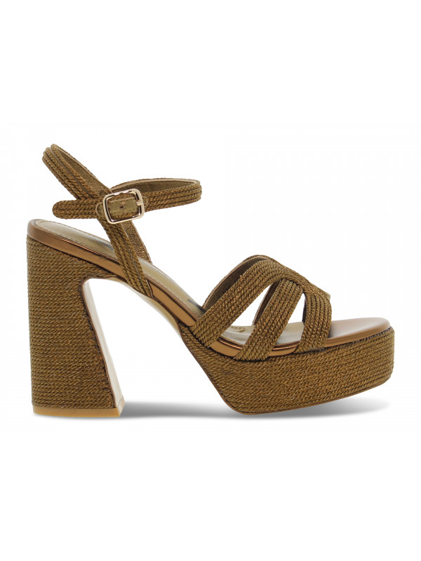 Heeled sandal Emanuèlle Vee SANDALO GIUNONE PLATEAU in bronze raffia