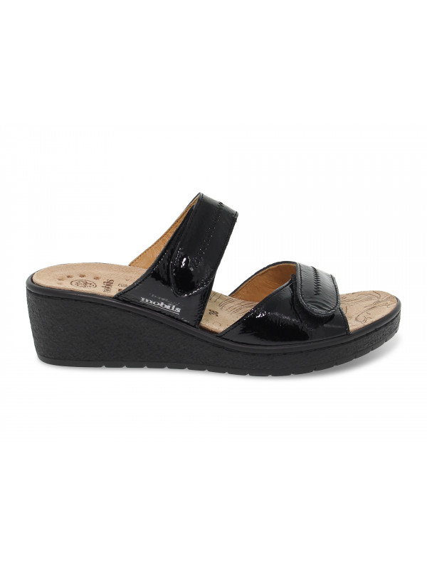 Flat sandals Mephisto PAULA VERNIS FRIPE MOBILS ERGONOMIC in black paint