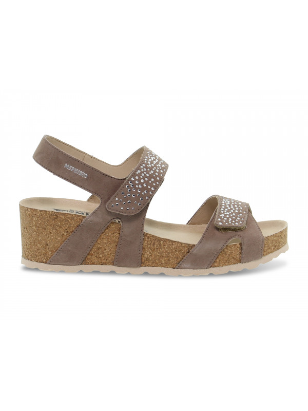 Flat sandals Mephisto VIC SPARK VELCALF LIGHT TAUPE in taupe suede leather