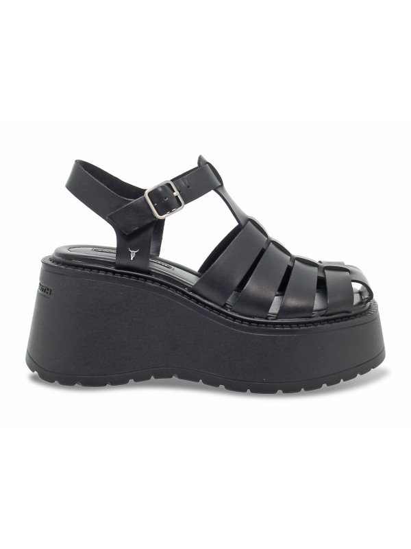 Wedge Windsor Smith CRUSH BLACK LEATHER in black leather