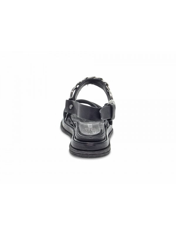Flat sandals A.S.98 in black leather - Guidi Calzature - New