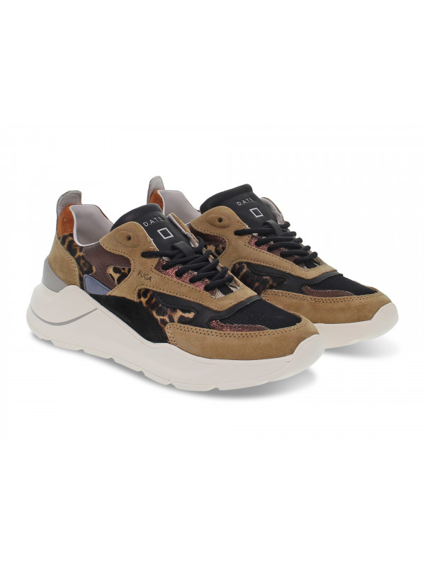 Sneakers D.A.T.E. FUGA PONY in beige suede leather