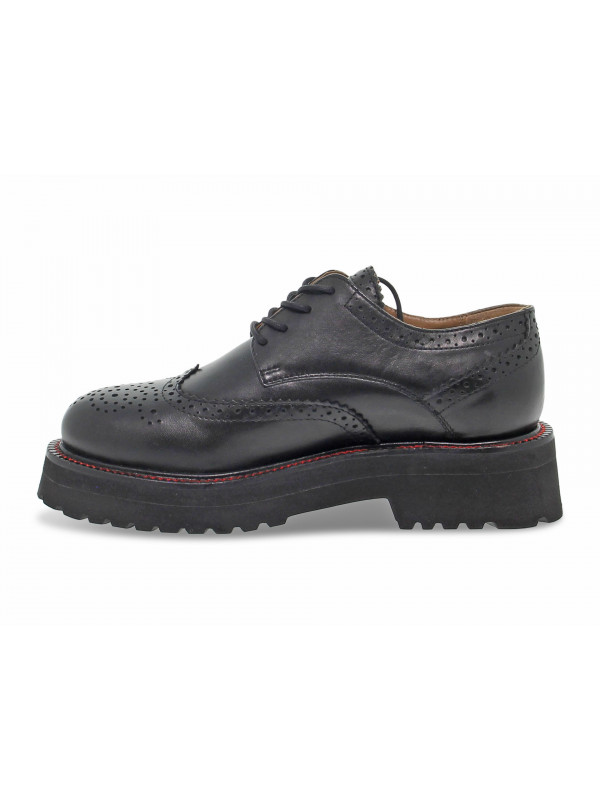 Flat shoe Emanuèlle Vee DERBY INGLESE NEW CRUST in black leather ...