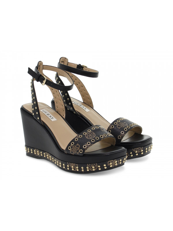 Wedge Guess SANDALO ALTO LOGATO in black leather Guidi Calzature