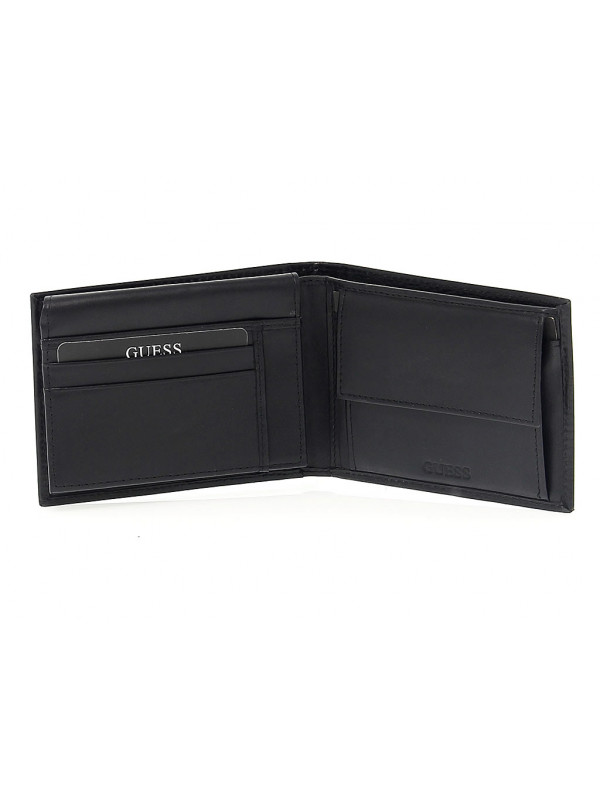 Black leather guess discount wallet