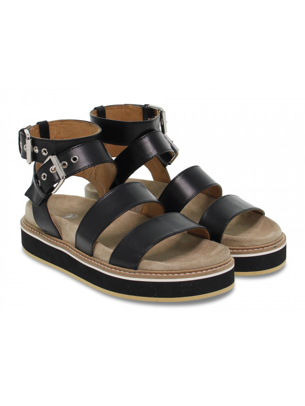 Flat sandals Janet Sport in black leather Guidi Calzature New