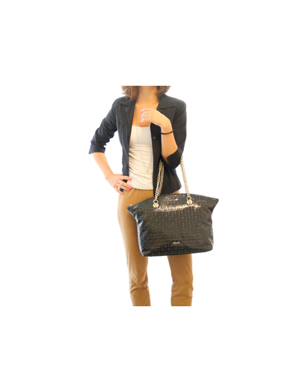Tote bag Pollini EMBOSSED in leather
