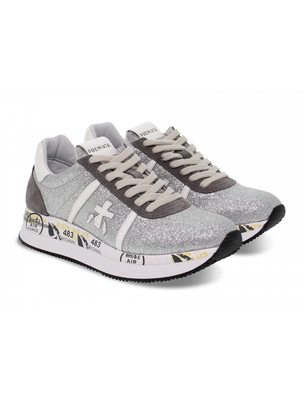 Sneakers Premiata CONNY in silver glitter Guidi Calzature