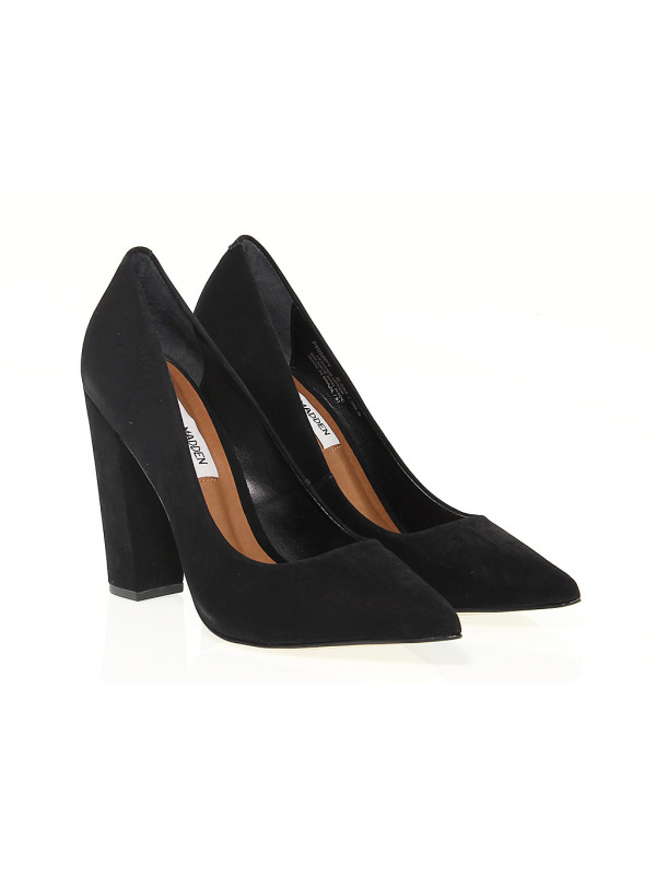 Steve Madden Primpy Black Nubuck Leather Block Heel Pumps