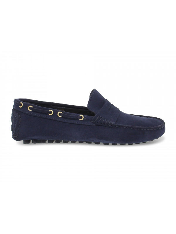 Mocassins Antica Cuoieria CAR SHOES en chamois bleu foncé