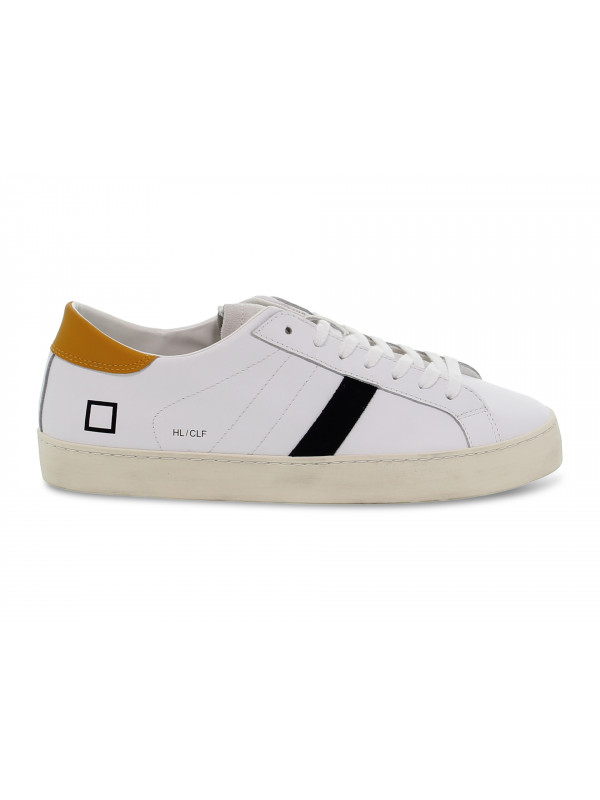 Baskets D.A.T.E. HILL LOW CALF WHITE-ORANGE en cuir blanc