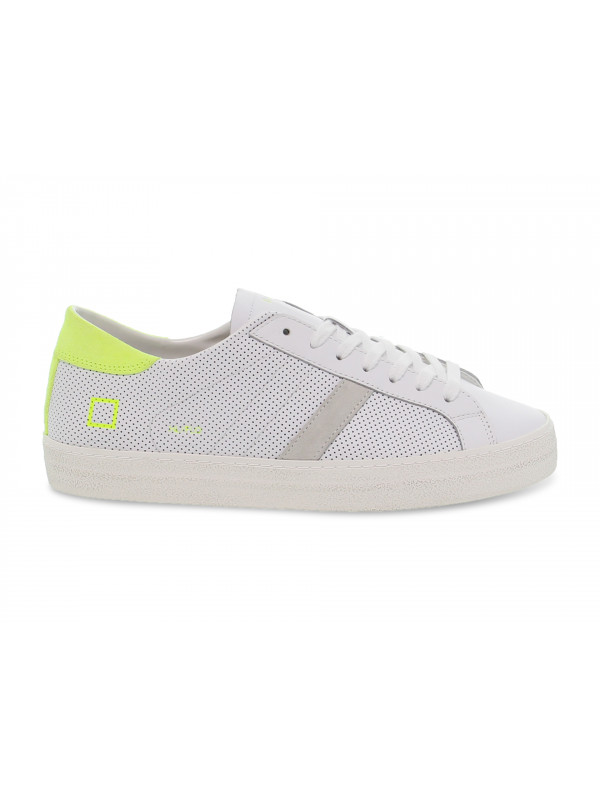 Baskets D.A.T.E. HILL LOW FLUO PERF.WHITE-YELLOW en cuir blanc