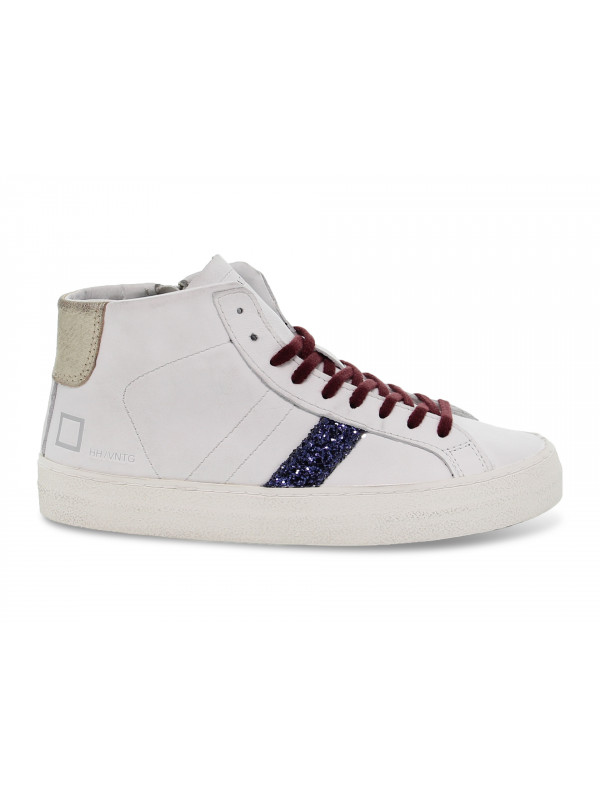 Baskets D.A.T.E. HILL HIGH VINTAGE CALF WHITE-BLU en cuir blanc