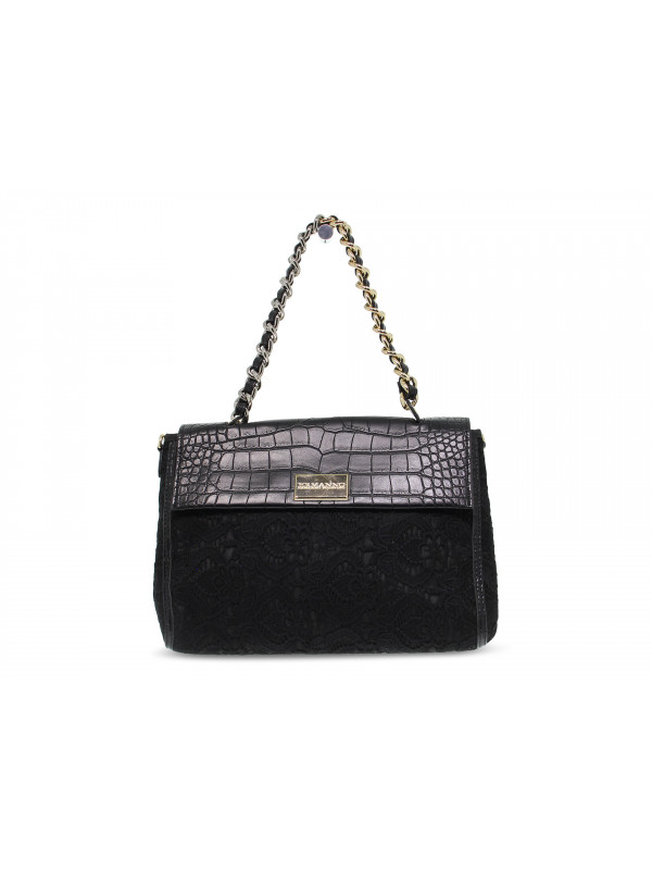 Sac a main Ermanno Scervino FLAP BAG ILENIA LACE en faux cuir noir Guidi Calzature Nouvelle Collection Automne Hiver 2024 Guidi Calzature