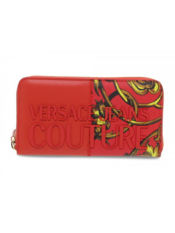 Portefeuille Versace Jeans Couture JEANS COUTURE RANGE 4 ROCK CUT SKETCH 8 WALLET STRIPES PATCHWORK en faux cuir rouge