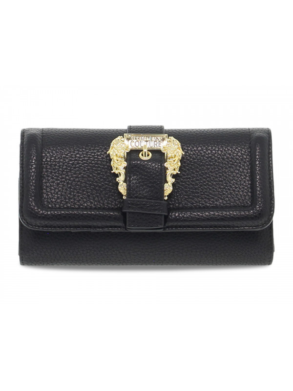 Pochette Versace Jeans Couture JEANS COUTURE RANGE F SKETCH WALLET GRAINY BUCKLE en cuir noir