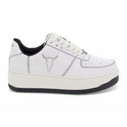 Baskets Windsor Smith REBOUND WHITE BLACK en cuir blanc