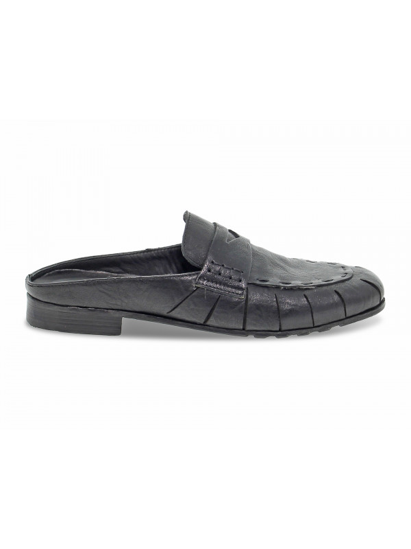 Sandales plates Jp David SABOT MOCASSINO en cuir noir