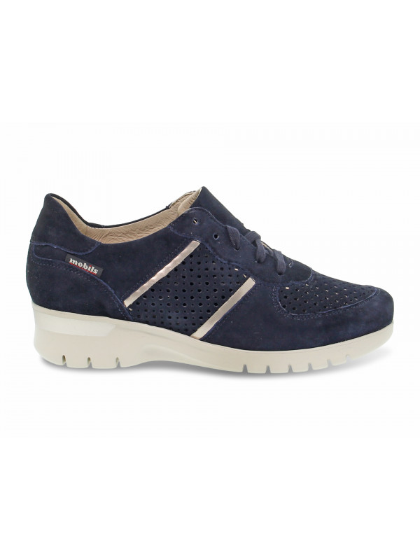 Chaussures plates Mephisto MANON VELCALF MOBILS ERGONOMIC en chamois bleu