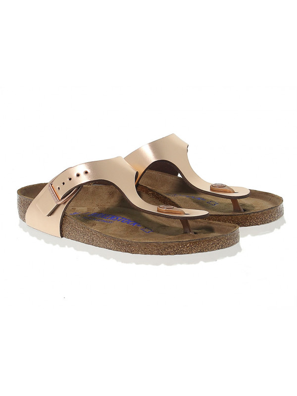 Sandales plates Birkenstock GIZEH SOFT FOOTBED en cuir platine