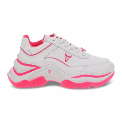 Zapatilla Windsor Smith CHAOS BRAVE WHITE NEON PINK de piel blanco