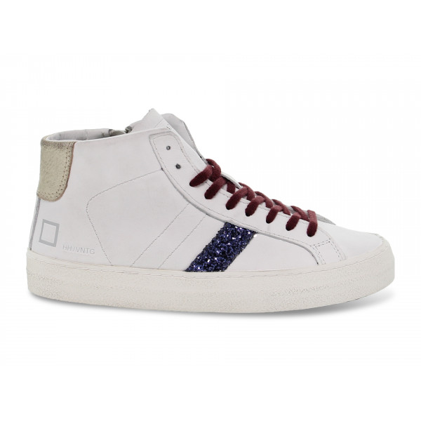 Zapatilla D.A.T.E. HILL HIGH VINTAGE CALF WHITE-BLU de piel blanco
