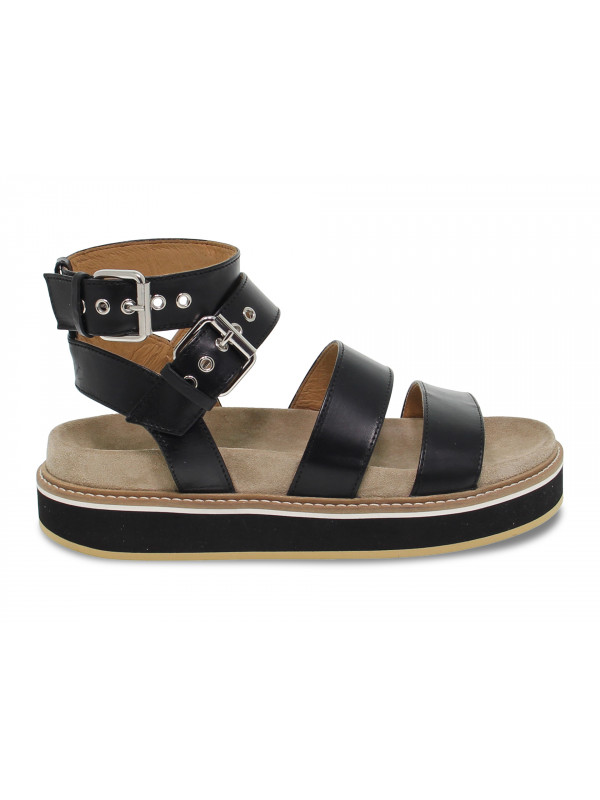 Flache Sandalen Janet Sport aus Leder Schwarz