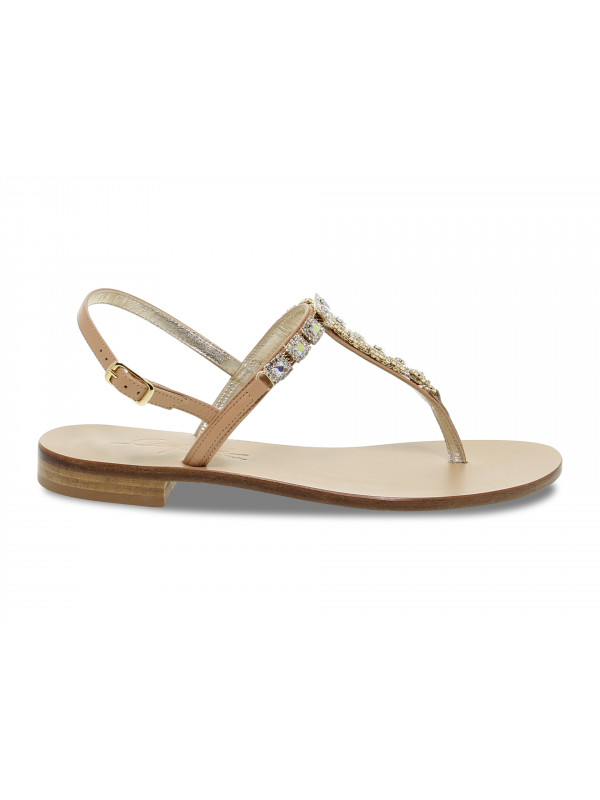 Flache Sandalen Capri POSITANO aus Laminieren Fleisch