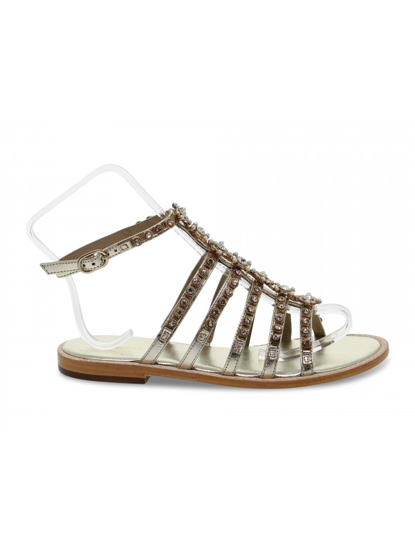 Flache Sandalen Emanuèlle Vee SCHIAVA CON GIOIELLO aus Laminieren Platin